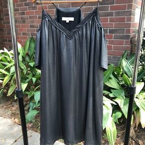 LOFT Metallic Silver Cold Shoulder Swing Dress